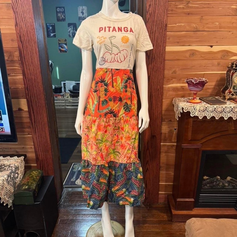 Farm Rio Dress Pitanga Dress S Boho Orange Blue Tiered